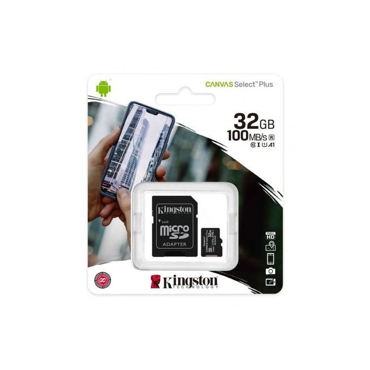 Kingston® Memoria 32GB microSDHC (100MB/s) UHS-I U1 A1 Canvas Select Plus