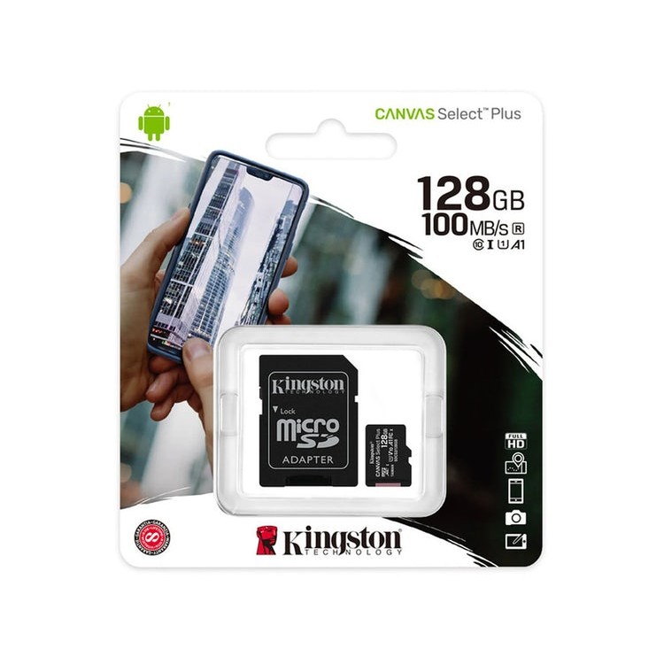 Kingston® Memoria 128GB microSDXC (100MB/s) UHS-I U1 A1 Canvas Select Plus