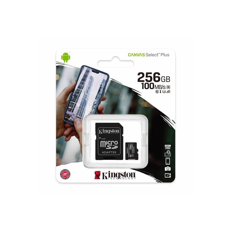 Kingston® Memoria 256GB microSDXC (100MB/s) UHS-I U3 V3 A1 Canvas Select Plus