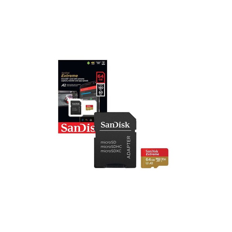 SanDisk® Memoria 64GB microSDXC (160MB/s) A2 U3 V30 Extreme Action Cam